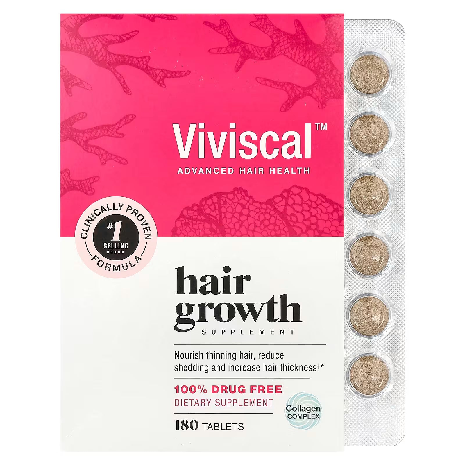 VIVISCAL, Hair Growth Supplement, 180 Tablets, 3 Month Supply.